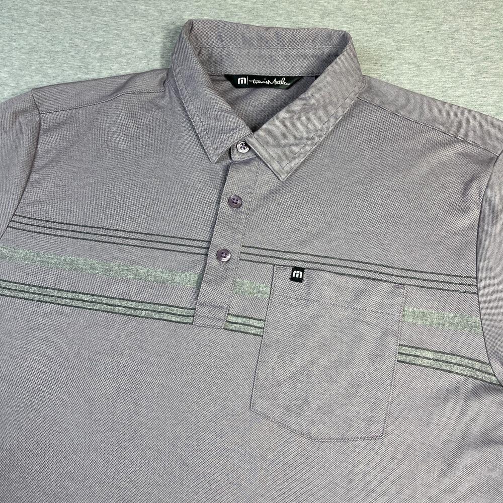 Travis Mathew Men M Polo Shirt Pocket Heather Purple Lavender Striped Golf 21.25 - Picture 3 of 9